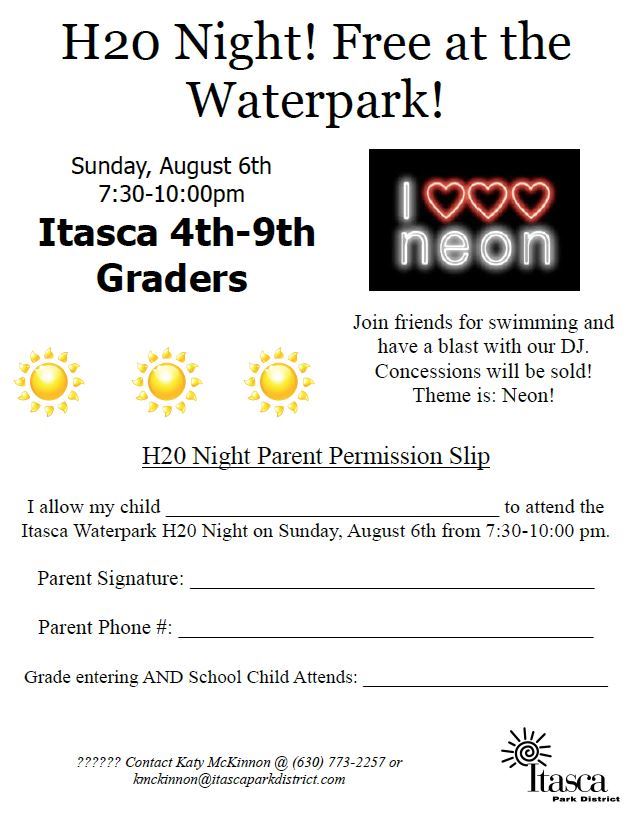 2017 8 6 H20 flyer and slip