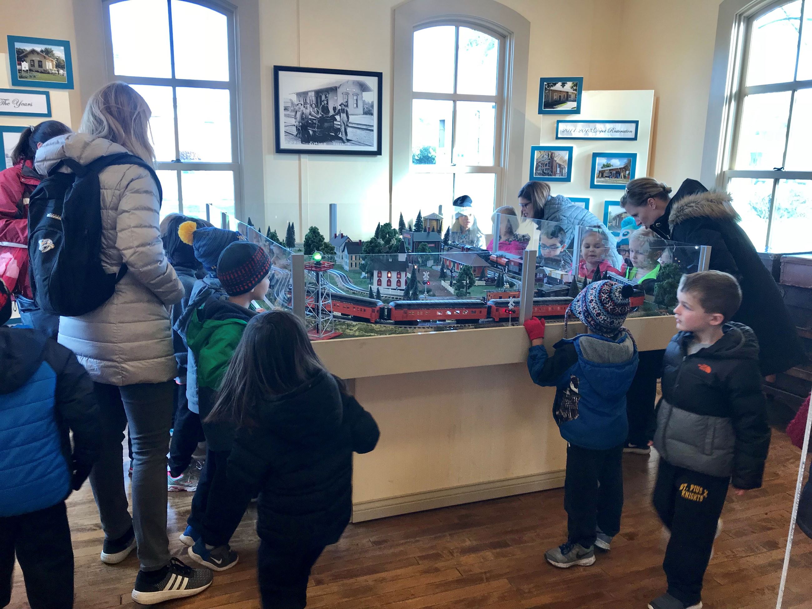 Kids and parents at the train display